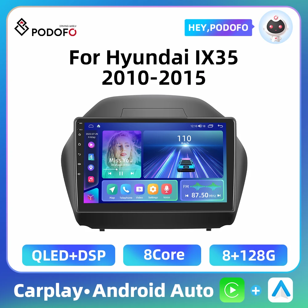 Podofo 10.1'' Android Car Radio For Hyundai IX35 2010-2015 Carplay Android Auto Bluetooth 8Core 4G WIFI GPS Navigation Autoradio