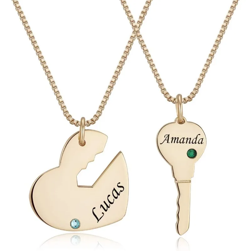 Personalized Engraved Name Pendant Sets for Couple Best Friends Engraved Love Necklace Set Custom Made with Any Name