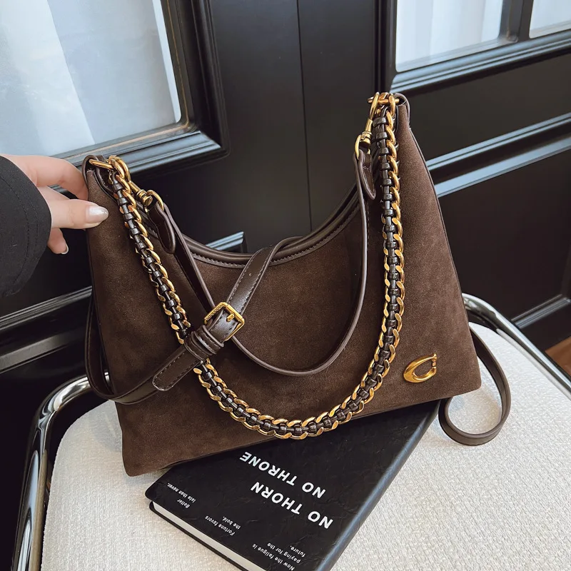 

2025 Fall Winter Y2K Vintage Chain Strap Underarm Bag for Women Retro Minimalist Sling Shoulder Bag Elegant Casual Purse