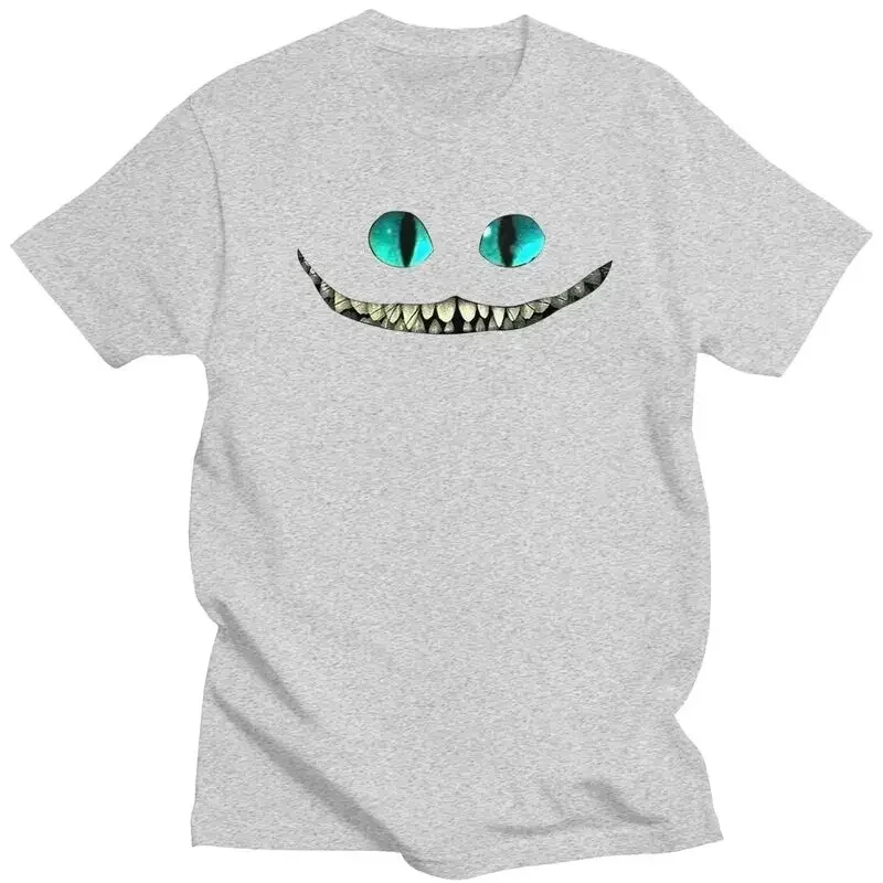 alice in Fashion Tee Short Sleeve wonderland T-shirt Slim Fit Clothing Cheshire Cat Face T Shirt for Men Pure Cotton Tshirt
