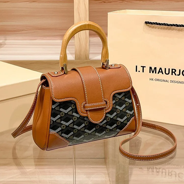 2025 حقيبة سايجون نسائية بمقبض خشبي من الجلد الطبيعي على شكل زهرة عبر الحدود حقيبة كيلي للركاب الجديدة