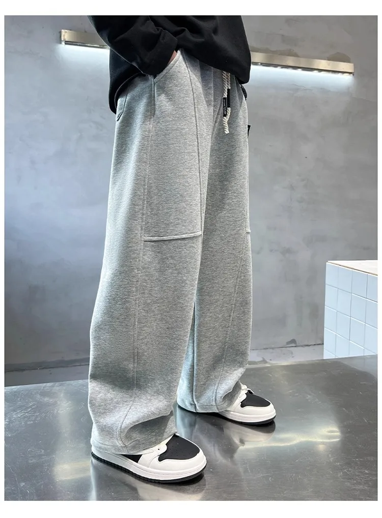 2026 Neue Frühlings-Freizeithose für Kinder, Schwarze Jogginghose mit Elastischem Bund und Geradem Bein für Jungen, Lockere Hose mit Taschen – Detail 11