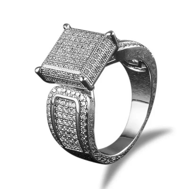 

silver gold color Hip Hop 5A+ CZ Stone Paved Bling Ice Out Geometric Square Finger Rings Men Signet Ring Male Rapper Jewelry