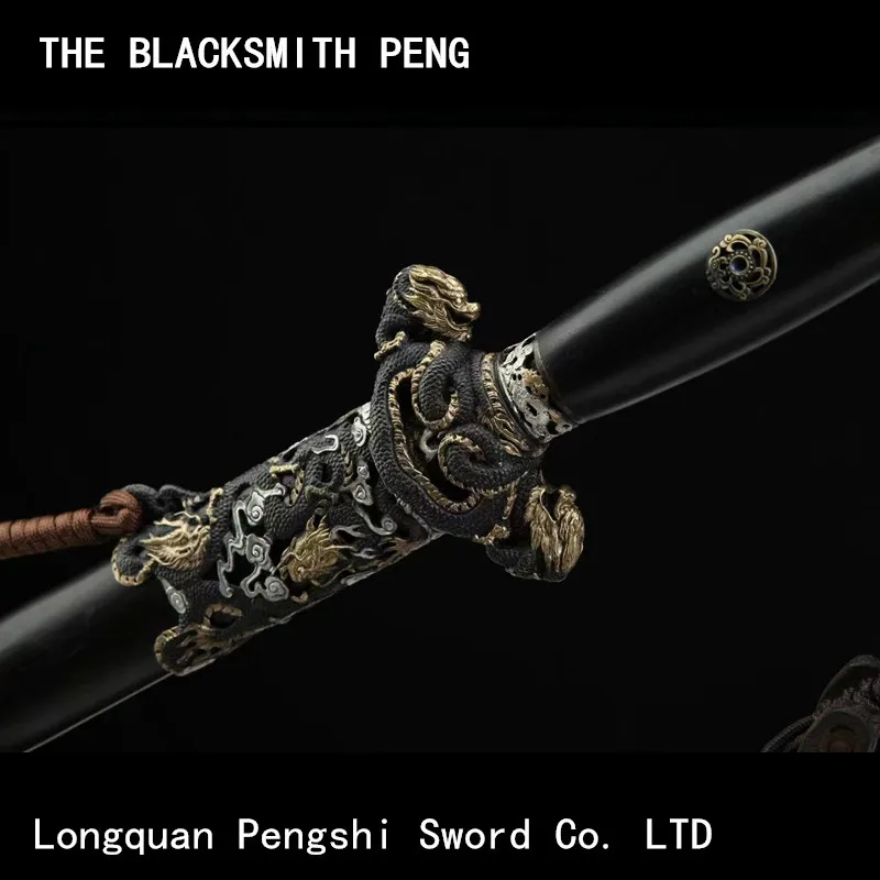 Hand-forged patterned steel clay tempered Hamon Ebony sheath Tri-color copper fittings Nine Dragon Sword/Chinese Longquan sword