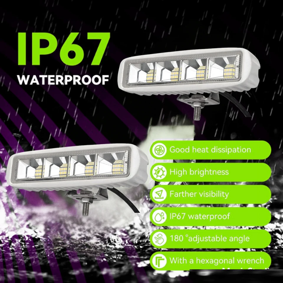 

Waterproof Led Boat Lights, 72W LED Spreader Light 7200LM Flood Light, Deck Dock Marine Led Lights Bar, Pack of 2, White Housing