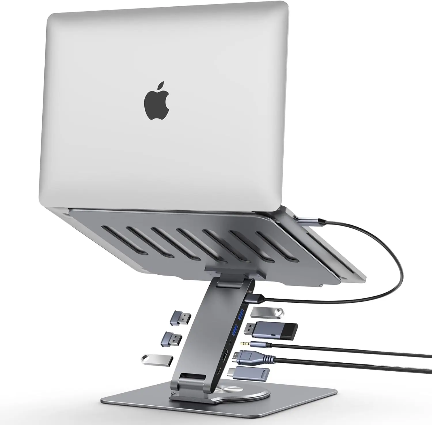 

Universal Laptop Docking Station Stand: Dual Display 4K HDMI, USB3.0 Hub, 8-in-1 Swivel Design for MacBook, Dell, HP