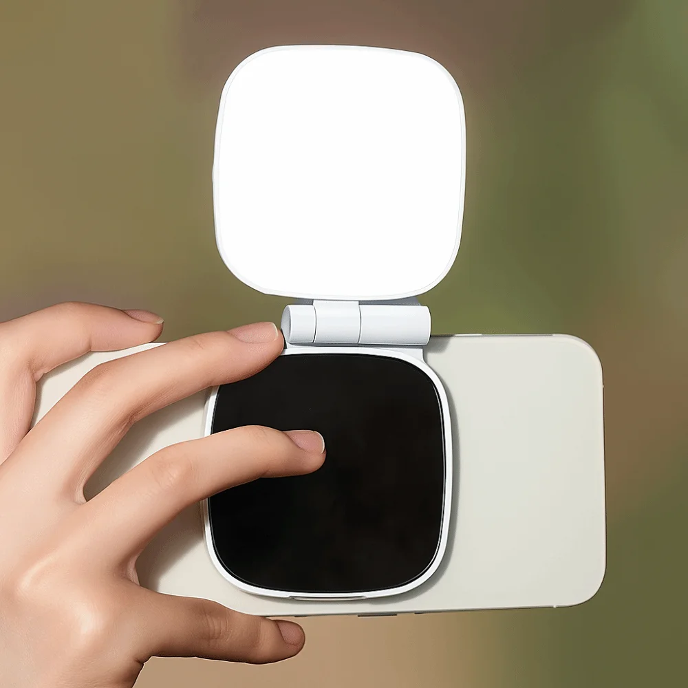 360 °   Rotatie Magnetisch telefoon Selfie Light 3-kleuren intrekbare aanpassing Mobiele telefoon Invullicht met afneembare make-upspiegel