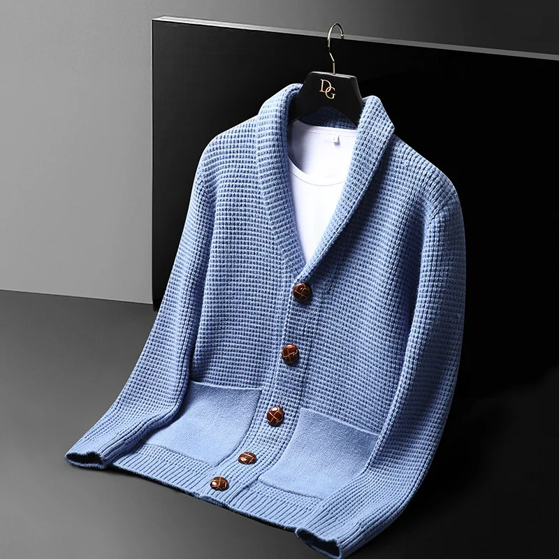

European boutique Simple autumn sweater cardigan men's 2023 new knitted jacket Korean pure color high-end sweater