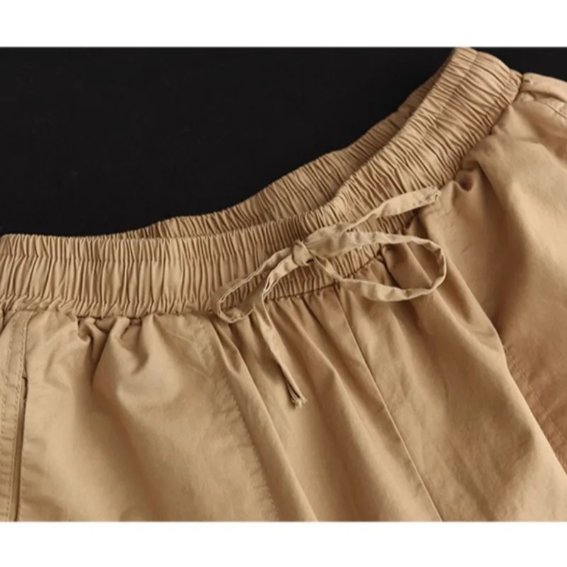 2025年夏 レディース コットンリネン カジュアル オルトス エラスティックウエスト ベルト付き スリム ワイドレッグパンツ 無地 五分丈