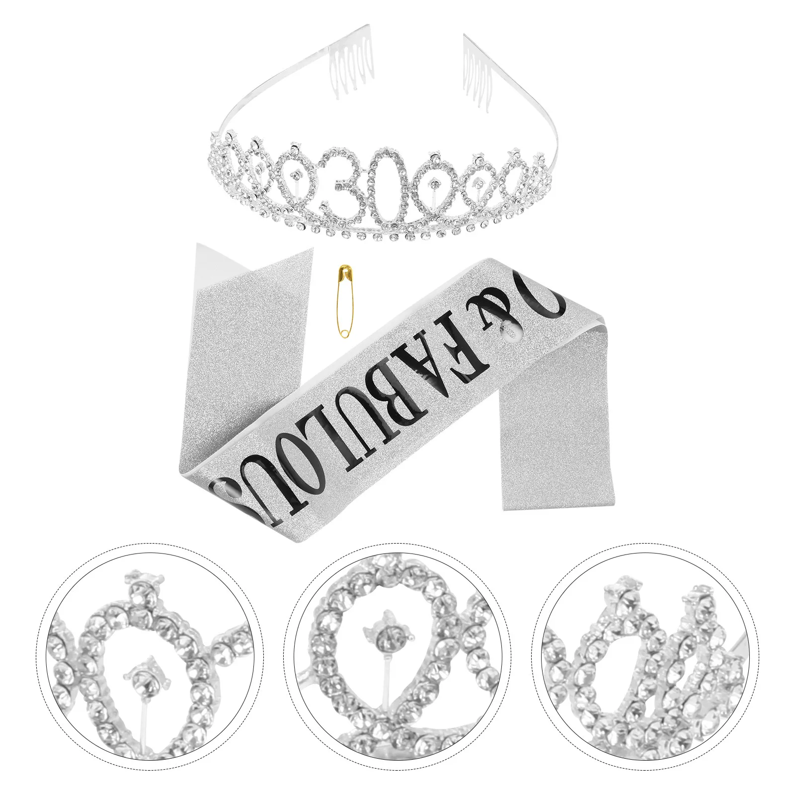 

Birthday Crown Tiara Set Exquisite Rhinestone Party Sash Headband Birthday Accessory Party Supplies Crown Tiara