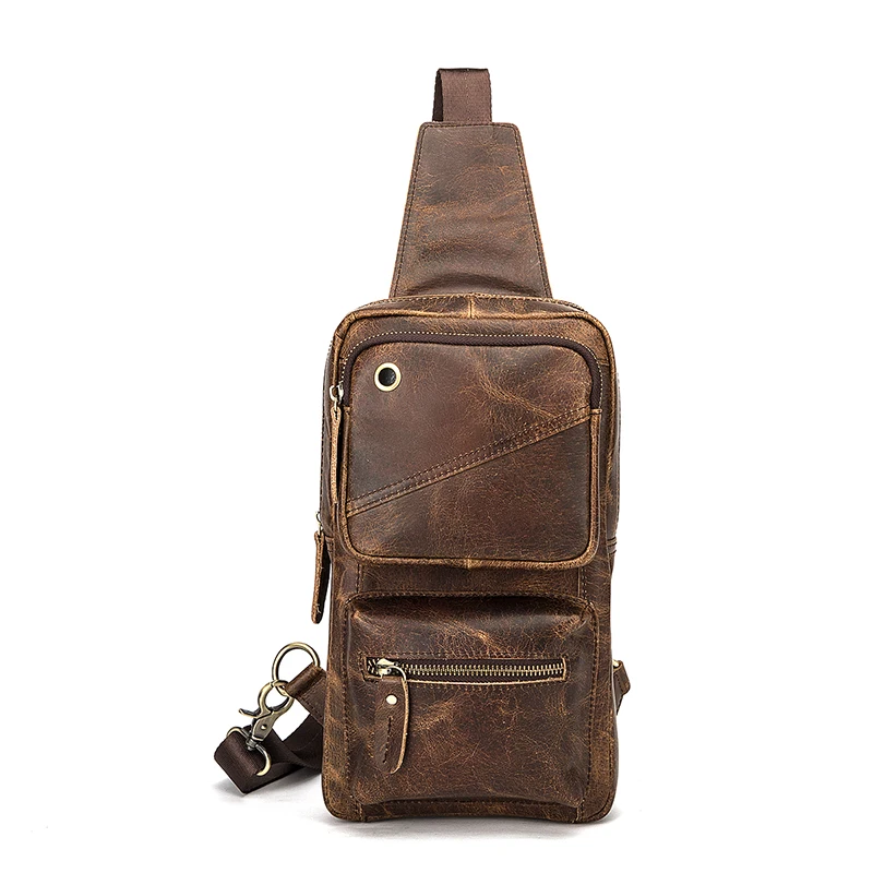 Sac à bandoulière en cuir véritable pour hommes, sacoche de poitrine Vintage en forme de Triangle, Design pour tablette de 8 pouces, 8020