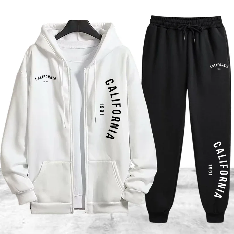 Autumn Winter Men's Tracksuit Casual Zip Hooded Sweatshirts Coat Outdoors Sports Jogging Man Clothing Single Jacket Tops Pants view 3