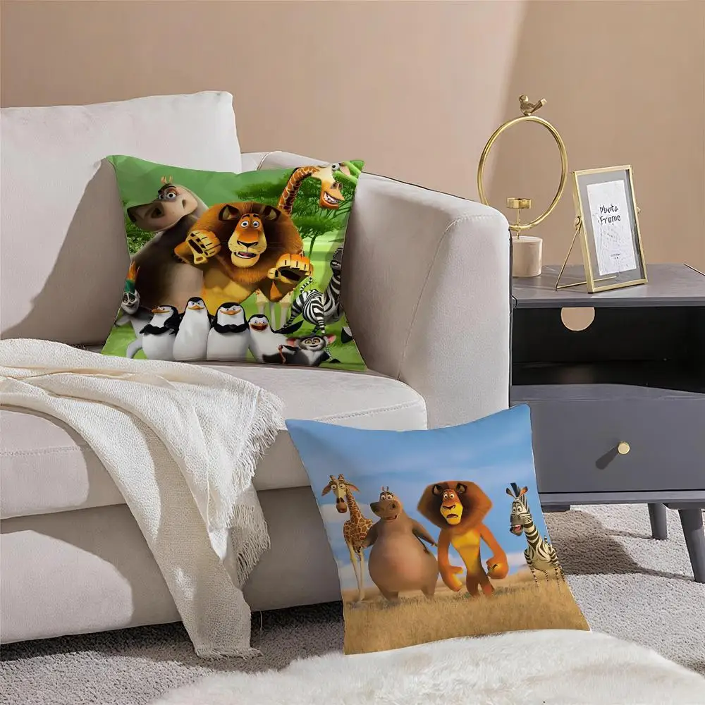 Cute Lovely Cartoon Casual M-Madagascar Cushion Cover Linen Pillowcase Cover Soft Decor for Sofa Home Room