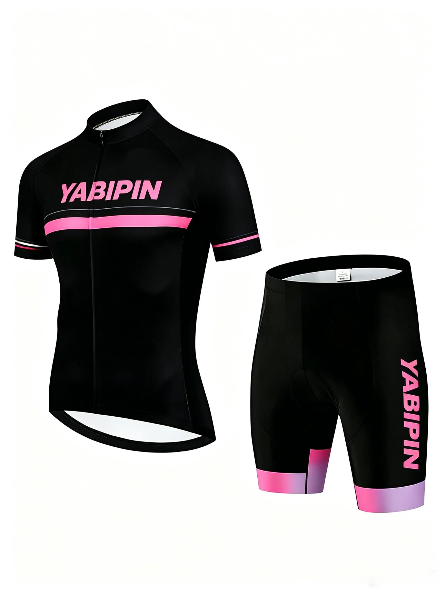 

Letter Print Men’s Cycling Set, Stand Collar Full Zip Short Sleeve Shorts Bike Suit, Breathable Quick Dry 2 Piece Sportswear