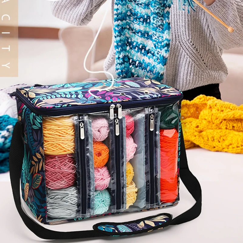 Knitting Tool Storage Bag Capacity Portable Storage Bag Knitting Needles Yarn Bag Portable Clear Visible Oxford