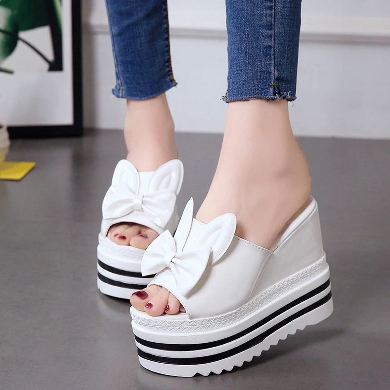 Slippers Casual Shoes Increased Internal Platform Slides On A Wedge Women Heels Luxury Soft High Flat Fabric PU Super  Shoes Wom