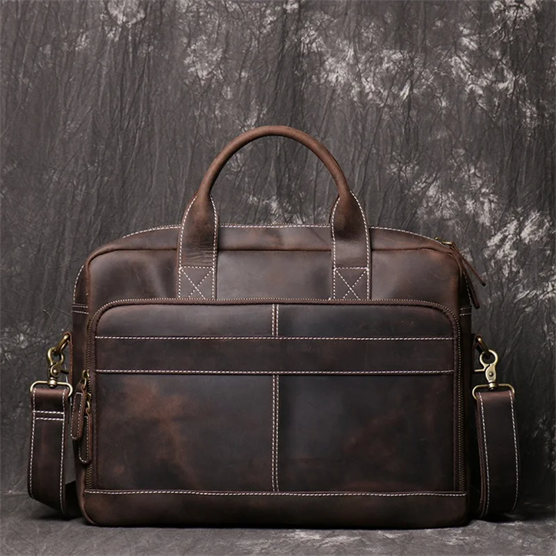 Nesitu Highend 빈티지 A4 브라운 커피 정품 가죽 이그 제 큐 티브 14 ''노트북 남성 서류 가방 메신저 가방 포트폴리오 핸드백 M3359