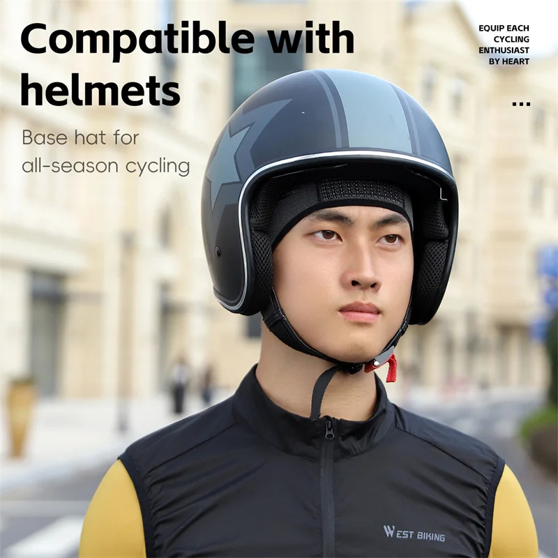 قبعة ركوب الدراجات المحبوكة من WEST BIKING لجميع المواسم مقاومة للرياح ومرنة قابلة للتنفس خوذة الدراجة البخارية بطانة غطاء حماية الأذن معدات ركوب الدراجات