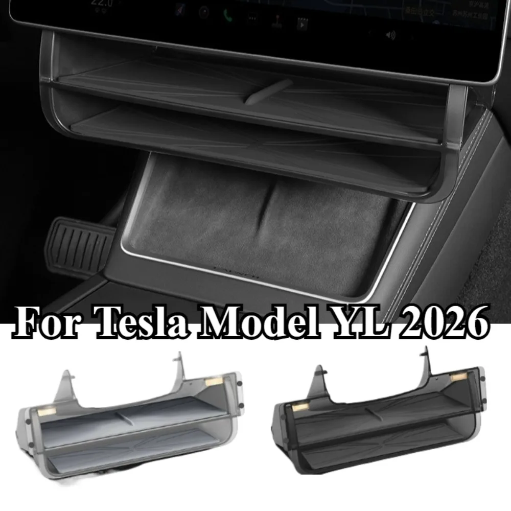 

For Tesla Model YL/Y Juniper With Light Anti-Slip Pad Double Layer Under Screen Storage Box Center Console Hidden Organizer Tray