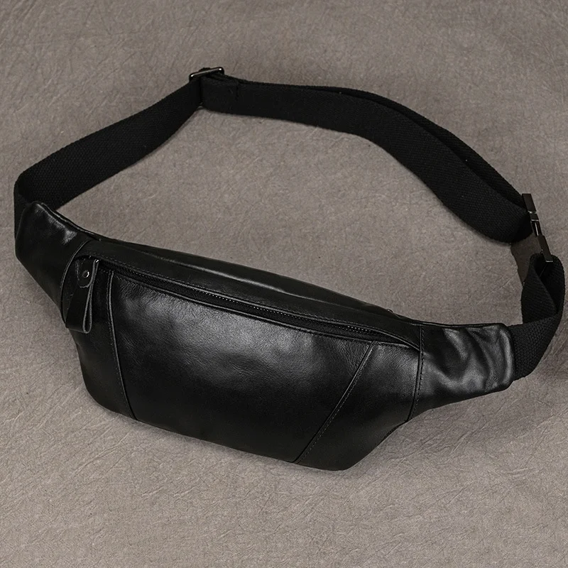creative-fashion-leather-chest-bag-men's-single-shoulder-bag-black-women's-crossbody-bag-top-layer-cowhide-waist-bag