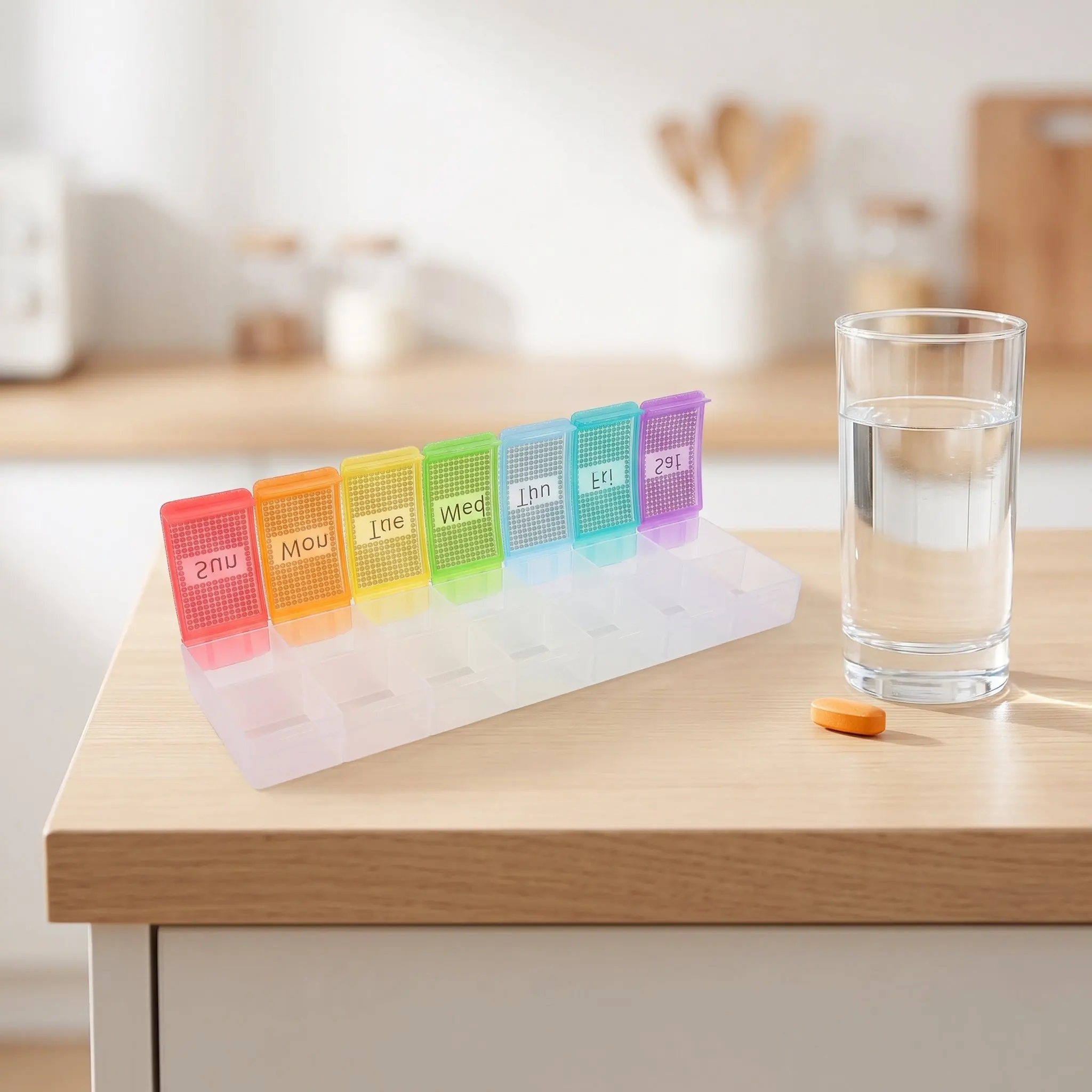 7-Grid Weekly Pill Organizer Small Plastic Medicine Case for Travel Daily Vitamin Holder Purse Waterproof Plastic Pill Case