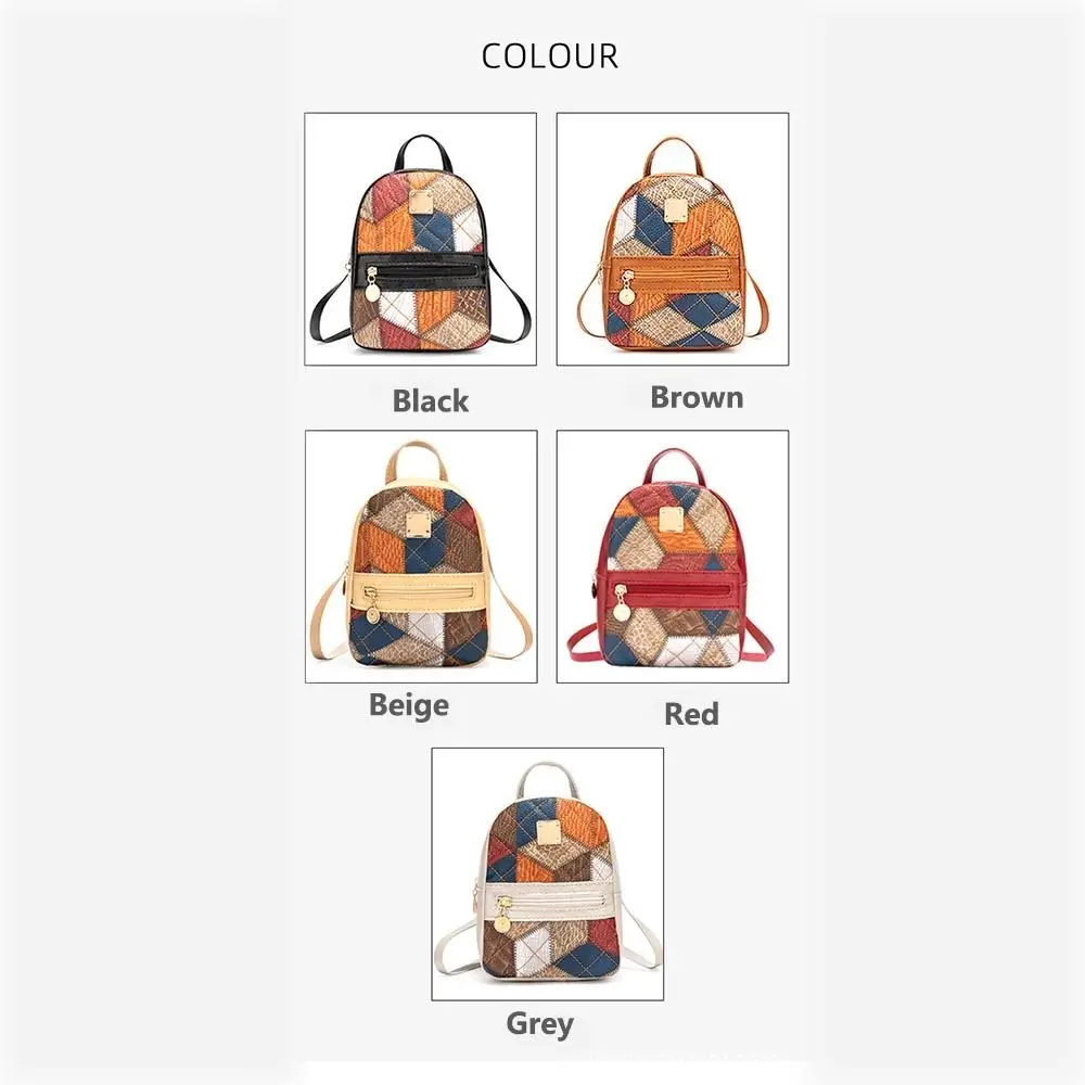 Fashion Splicing PU Leather Plaid Backpack Knapsack Casual Women Shoulder Bags PU Leather Large Capacity School Bag Women