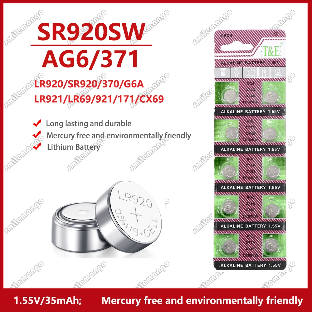 2PCS-50PCS 1.55V AG6 371 SR920SW LR920 SR927 171 370 L921 LR69 SR920 Button Batteries For Watch Toys Remote Cell Coin Battery