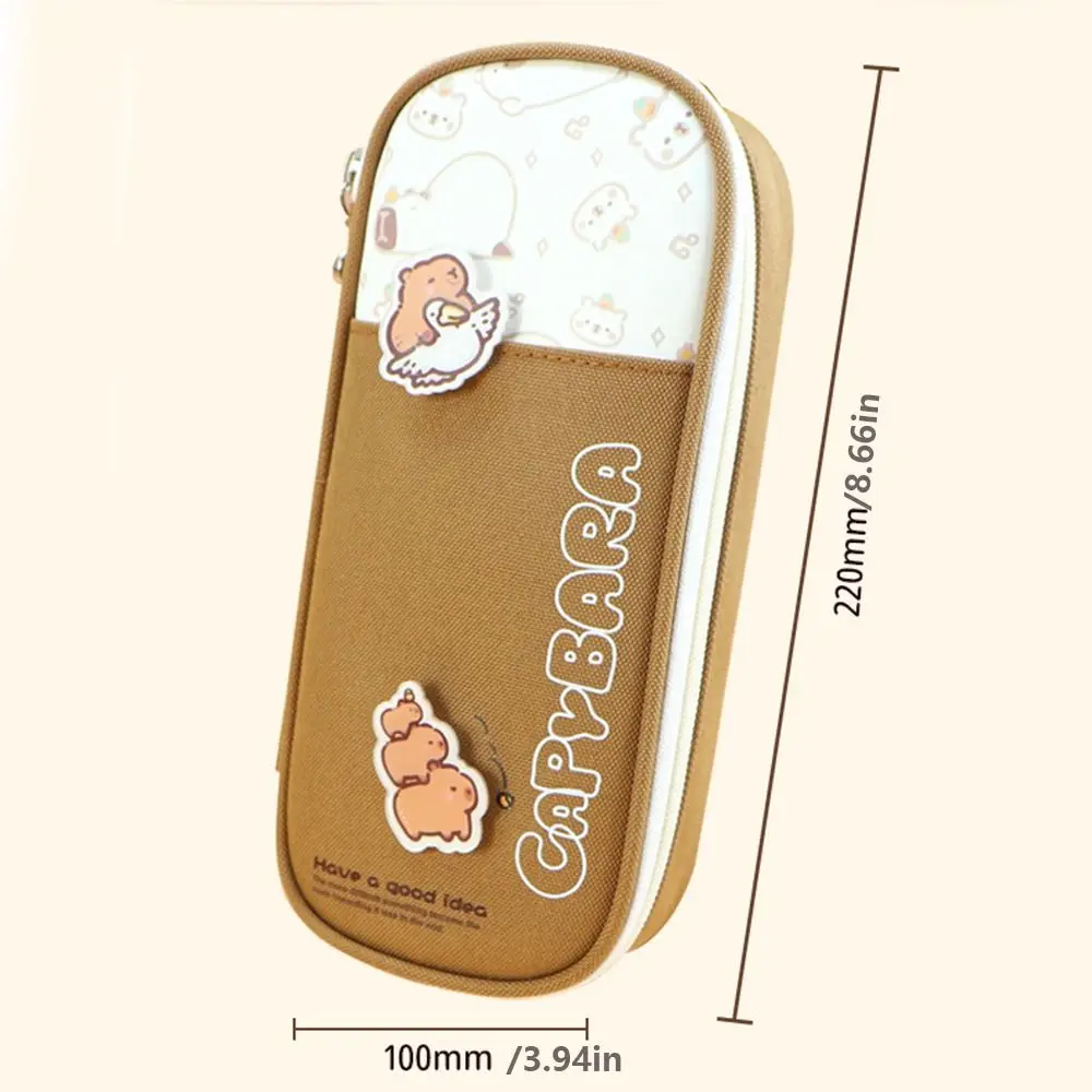 Large Capacity Capybara Pen Bag Zipper Storage Box Capybara Stationery Bag Resistant to dirt Durable Cartoon Pencil Pouch