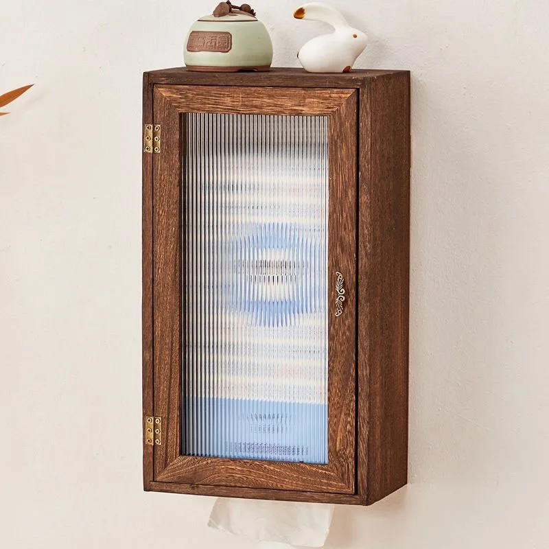 Wall-mounted tissue box, solid wood tea cabinet, dust-proof tea cup rack, small Bogu rack, pot, set, rack.