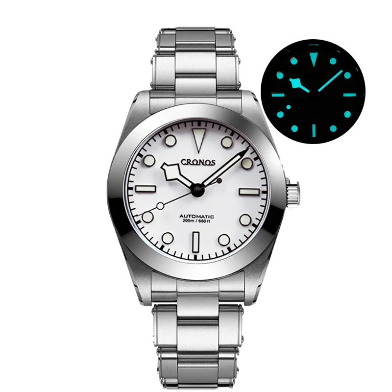 

CRONOS Мужские автоматические часы 39 мм Роскошные механические наручные часы C3/BGW-9 Светящийся дайвер 20ATM Водонепроницаемый сапфировый ремешок с заклепками