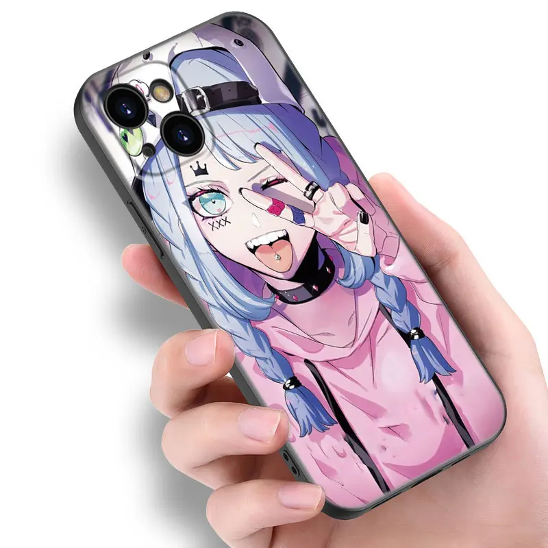 Anime Vaporwave Glitch Hot Black Silicone Phone Case For Apple iPhone 12 13 Mini 11 14 15 16 Pro Max 7 8 Plus