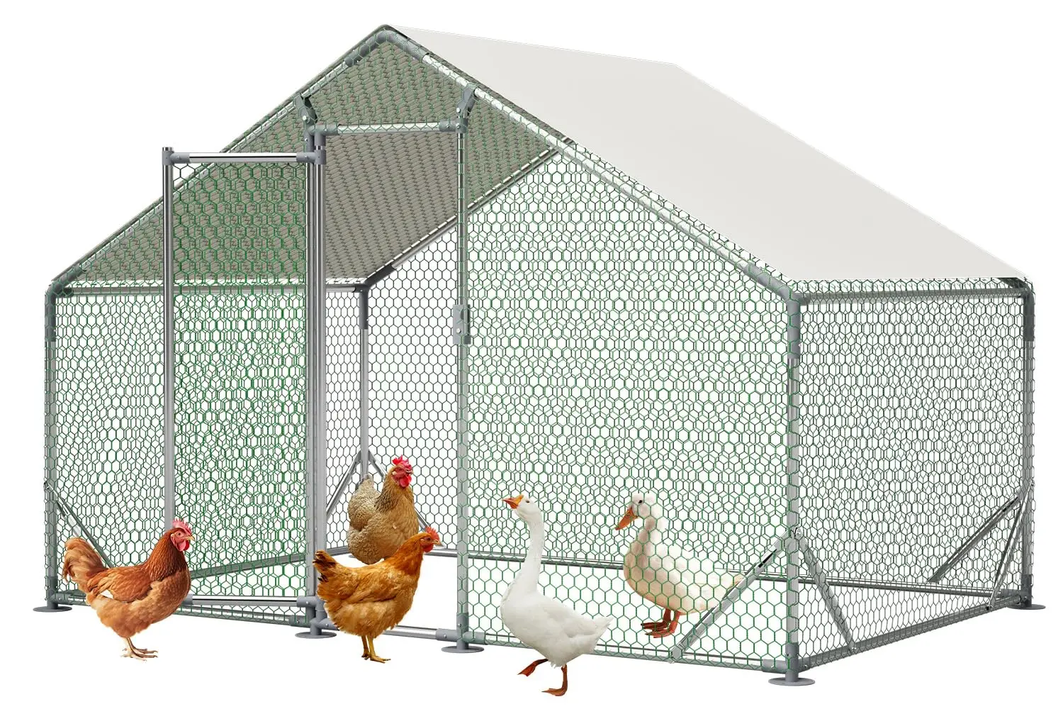 Metal Chicken Coop Walk-in Poultry Cage Hen Rabbit Duck House 10x6.6x6.56ft with Waterproof Cover Outdoor Farm Use, Customized