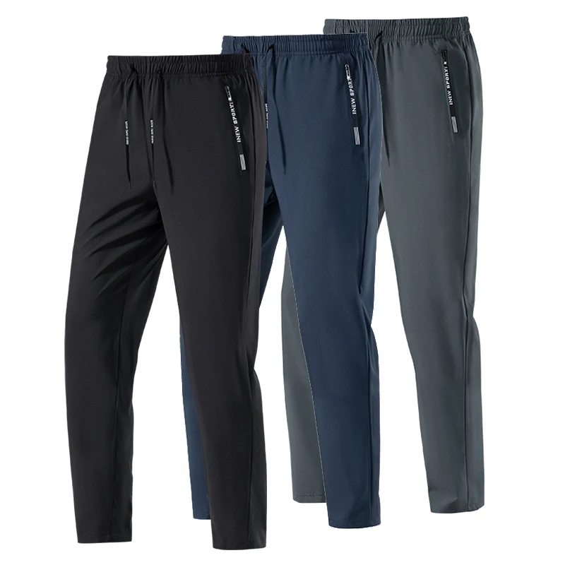 

Легкие дышащие спортивные брюки из ледяного шелка для мужчин: быстросохнущие, эластичные, свободного кроя, для лета, для фитнеса, бега, футбола