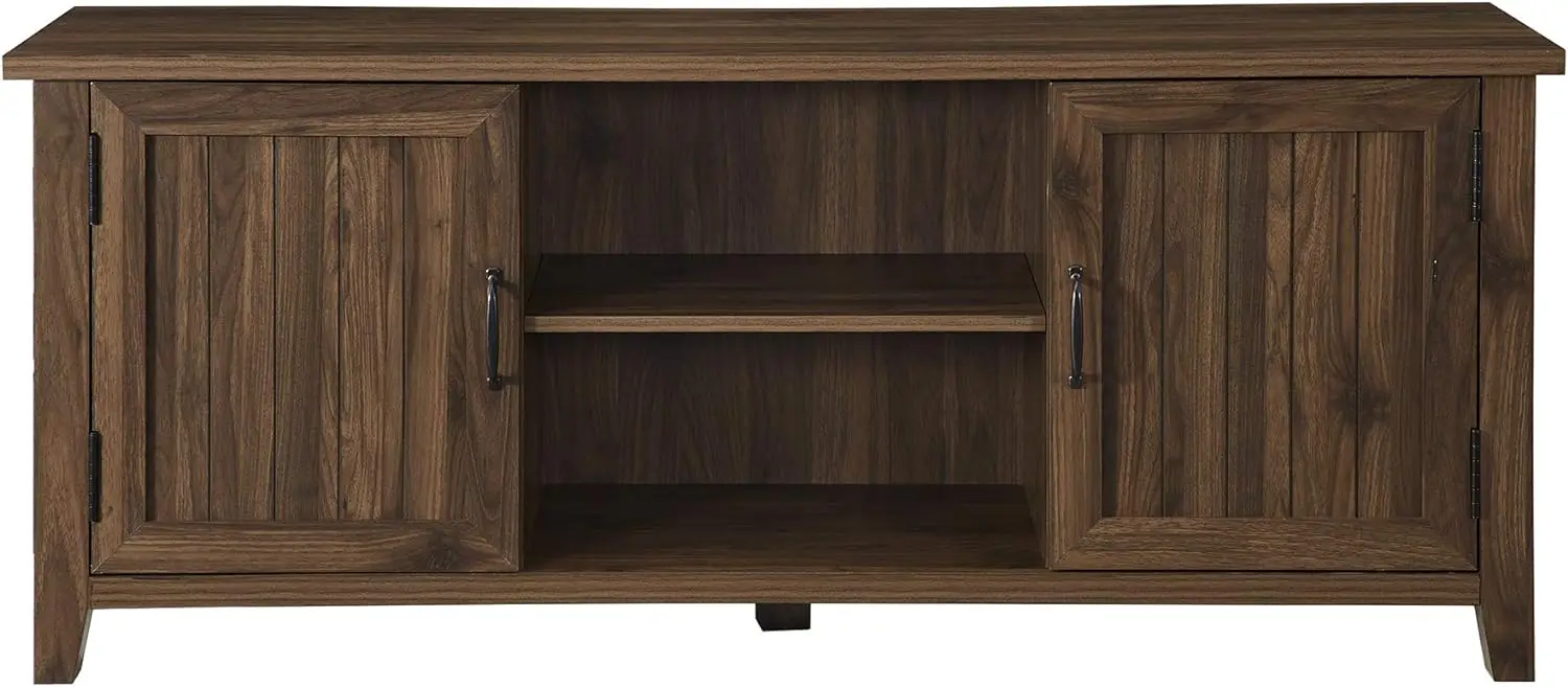 Walker Edison Buren Classic Grooved Door TV Stand for TVs up to 65 Inches, 58 Inch, Walnut