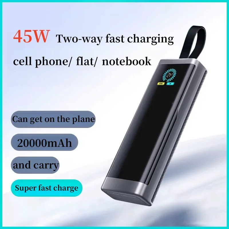 20000mah Portable Power Bank PD45W Two-way Quick Charge Powerbank LCD Digital Display External Battery for Iphone Xiaomi Laptop