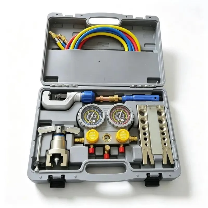 for Gray Plastic Box Double Table Manifold Refrigerant Meter with Eccentric Flare Copper Pipe Cutter Multi-Specification
