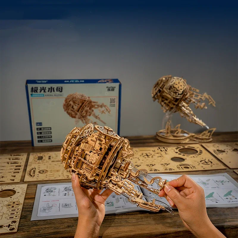 Aurora แมงกะพรุนเพลงกล่อง DIY Handmade Music Box Building Blocks ของขวัญวันเกิดสําหรับแฟนเดสก์ท็อปเครื่องประดับ