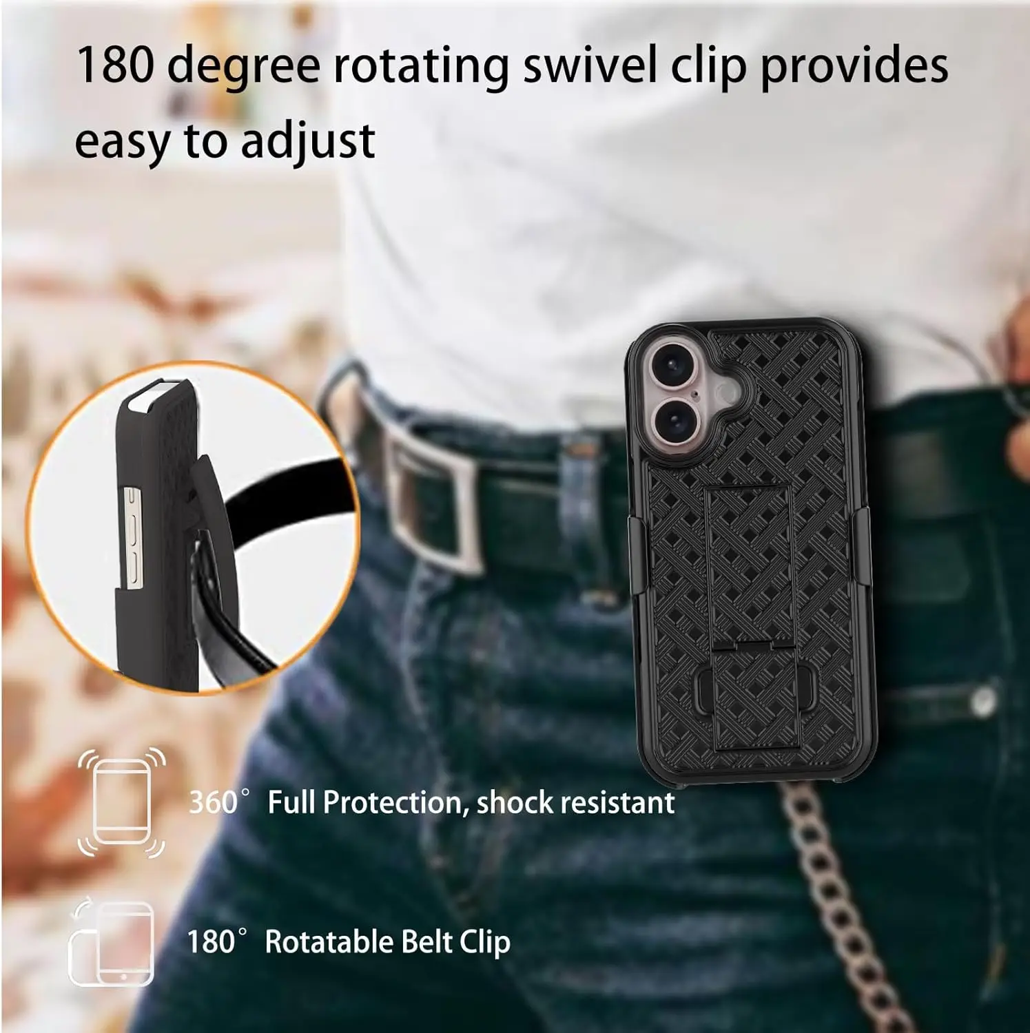 Robuste Combo Stoßfeste Armor-Gürtelclip-Holster-Hülle für iPhone 12 16 Pro Max 15 14 Plus 13 11 Cover mit Ständer und drehbarem Telefonhalter – Detail 9
