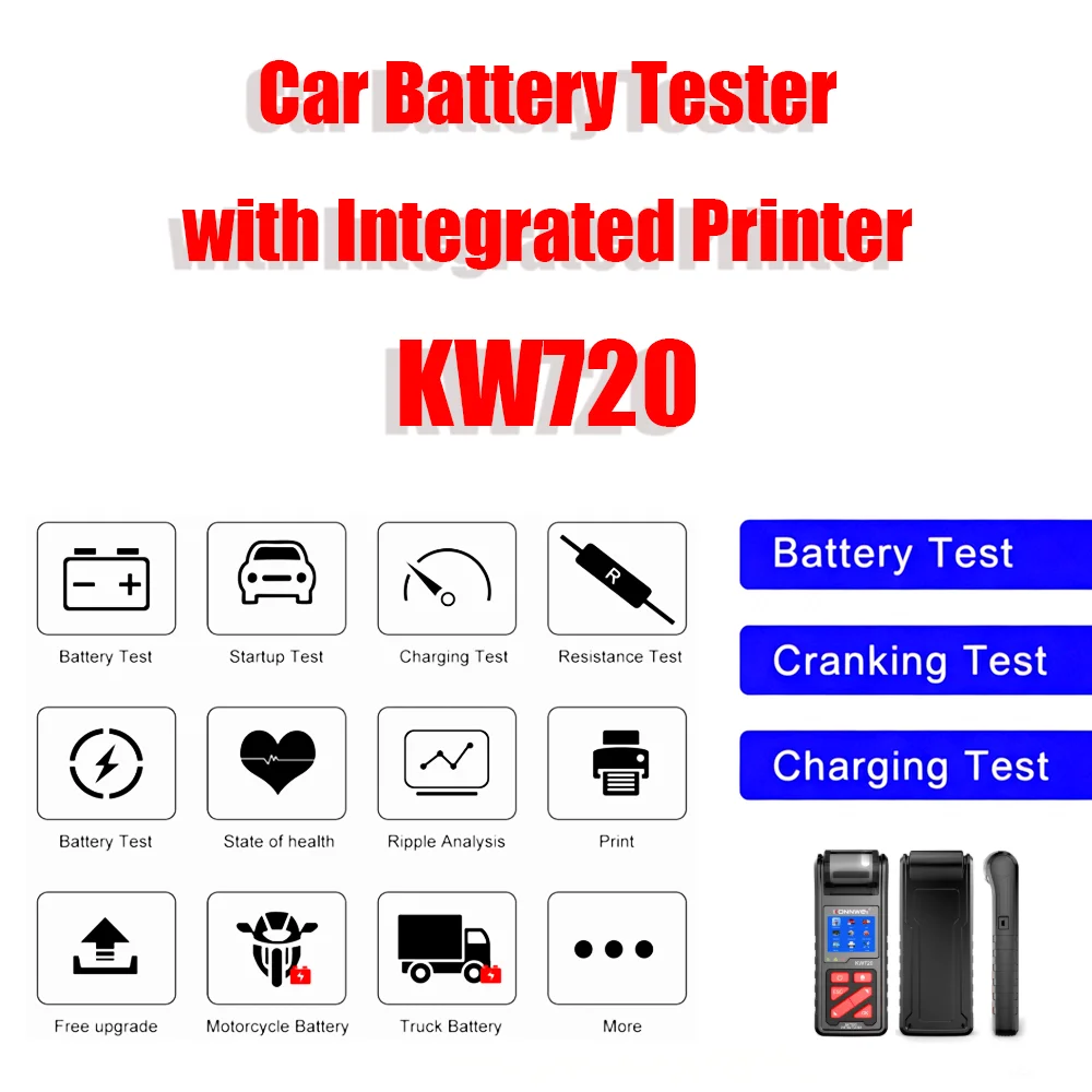 KONNWEI KW720 6V/12V/24V Battery Tester Battery Analyzer With Printer Battery Load Tester Cranking & Charging System Test Scan