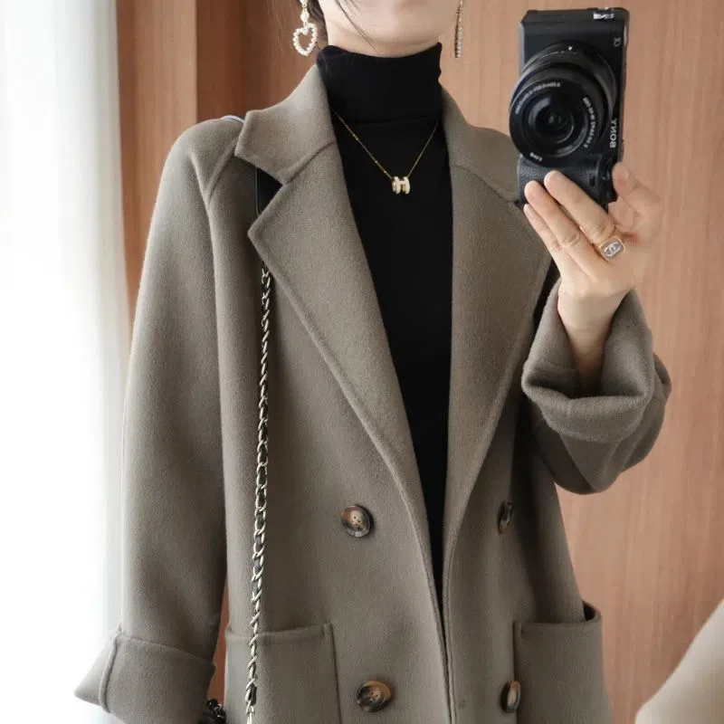 

Double-sided Cashmere Coat Women Mid Length Loose Thickened Double Breasted Woolen Coat