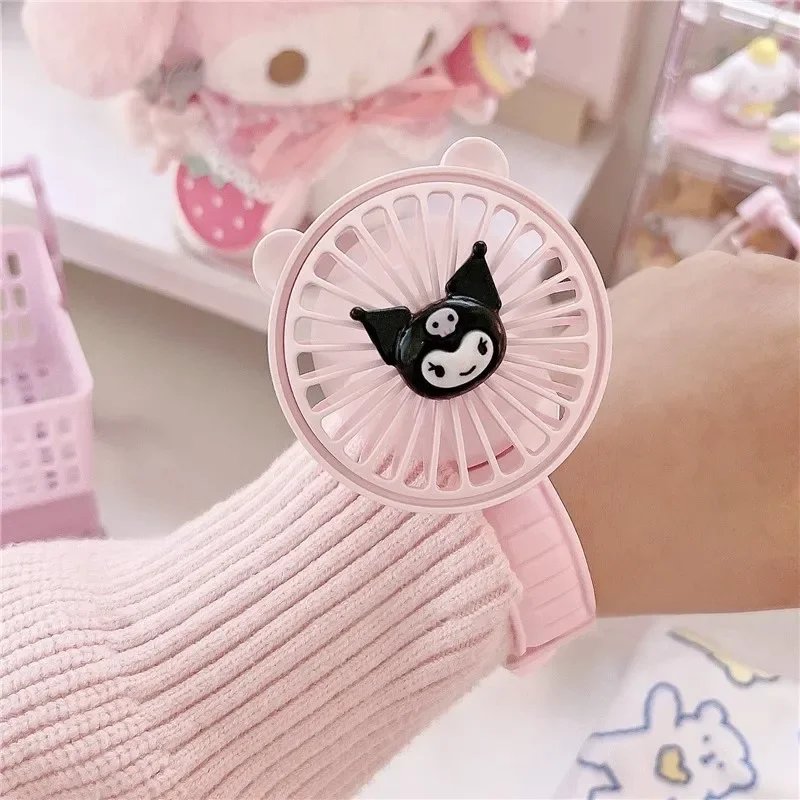 Sanrio My Melody Watch Fan Usb Charge Cartoon Student Portable Mute Anime Figure Cute Kawaii Kuromi Cinnamoroll Festival Gift