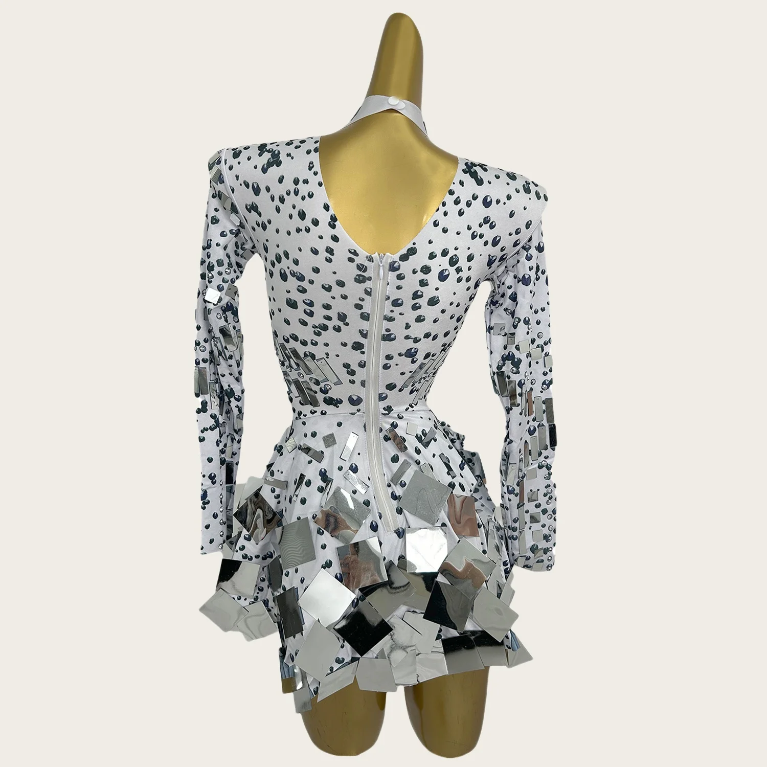 Xieshi maniche lunghe abiti bianchi donna slim strass paillettes abito corto festa di compleanno ballo di fine anno mini abito abiti da palcoscenico