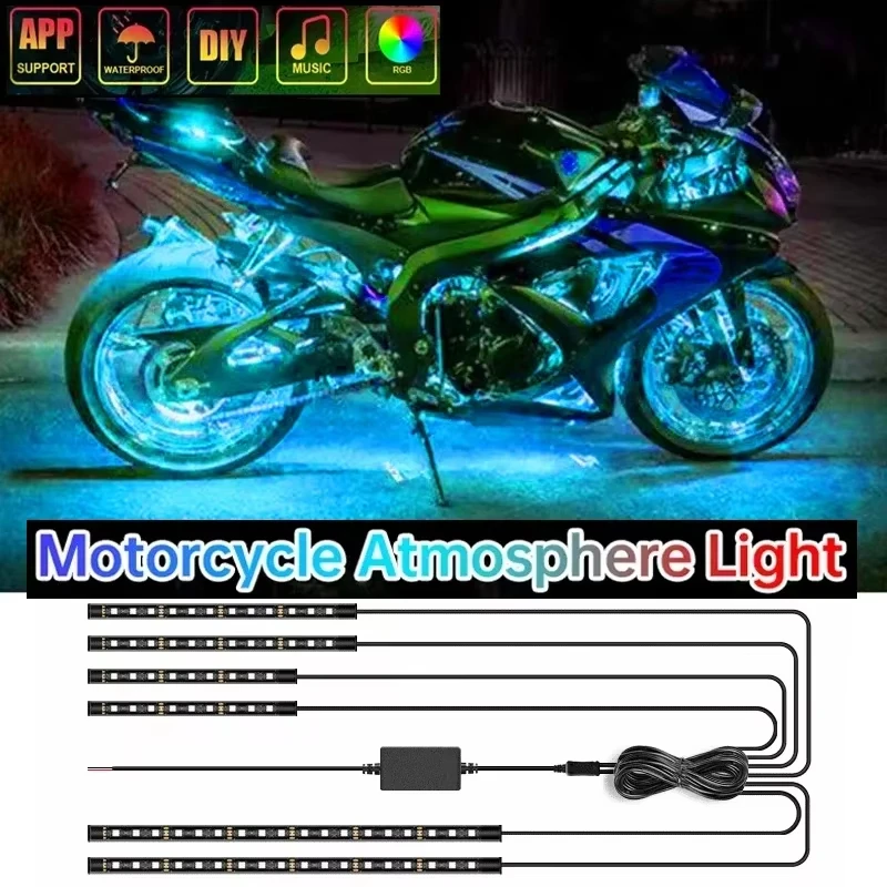 

12V RGB LED Strip Lights For Motorcycle: APP Music Control Flexible Waterproof Neon Decorative Lamp Kit