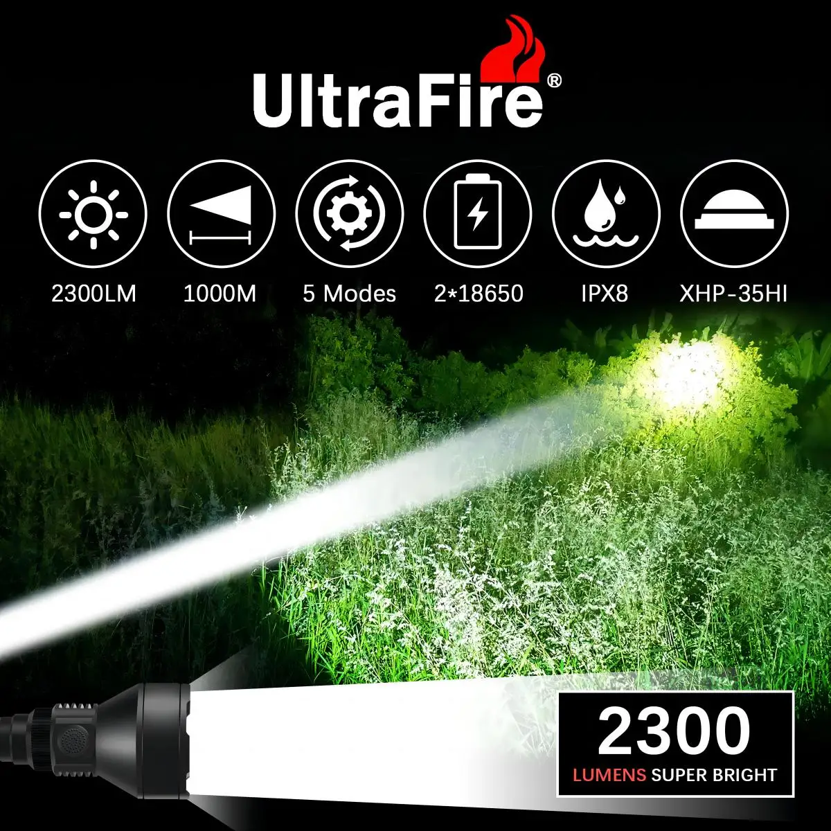 UltraFire V7 High Power Led Flashlight 2300LM 1000M Long Range Ultra Powerful Outdoor Torch Light for Hunting with Remote Switch