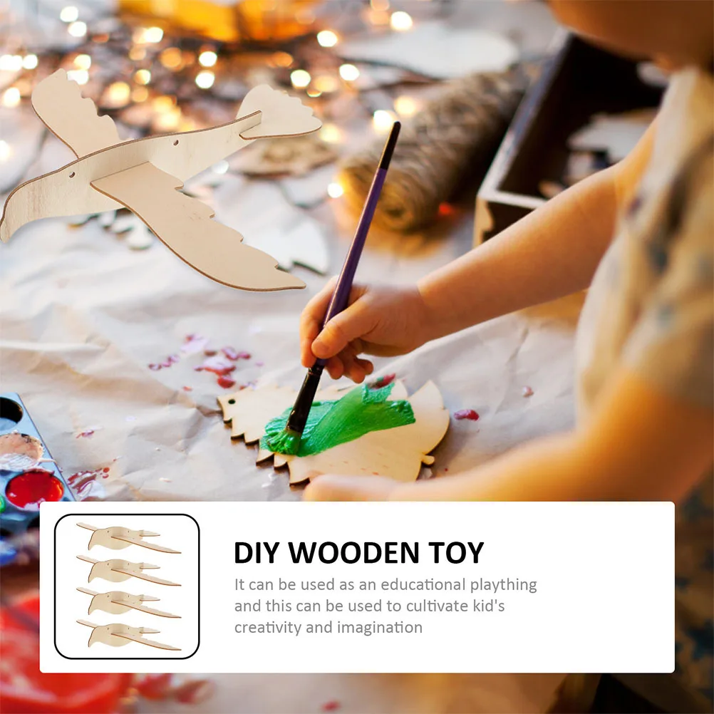 4Pcs DIY Eagle Wooden Airplanes Hand Painting Educational Craft Kids Creativity Graffiti Handcrafted Plaything Desktop Decor