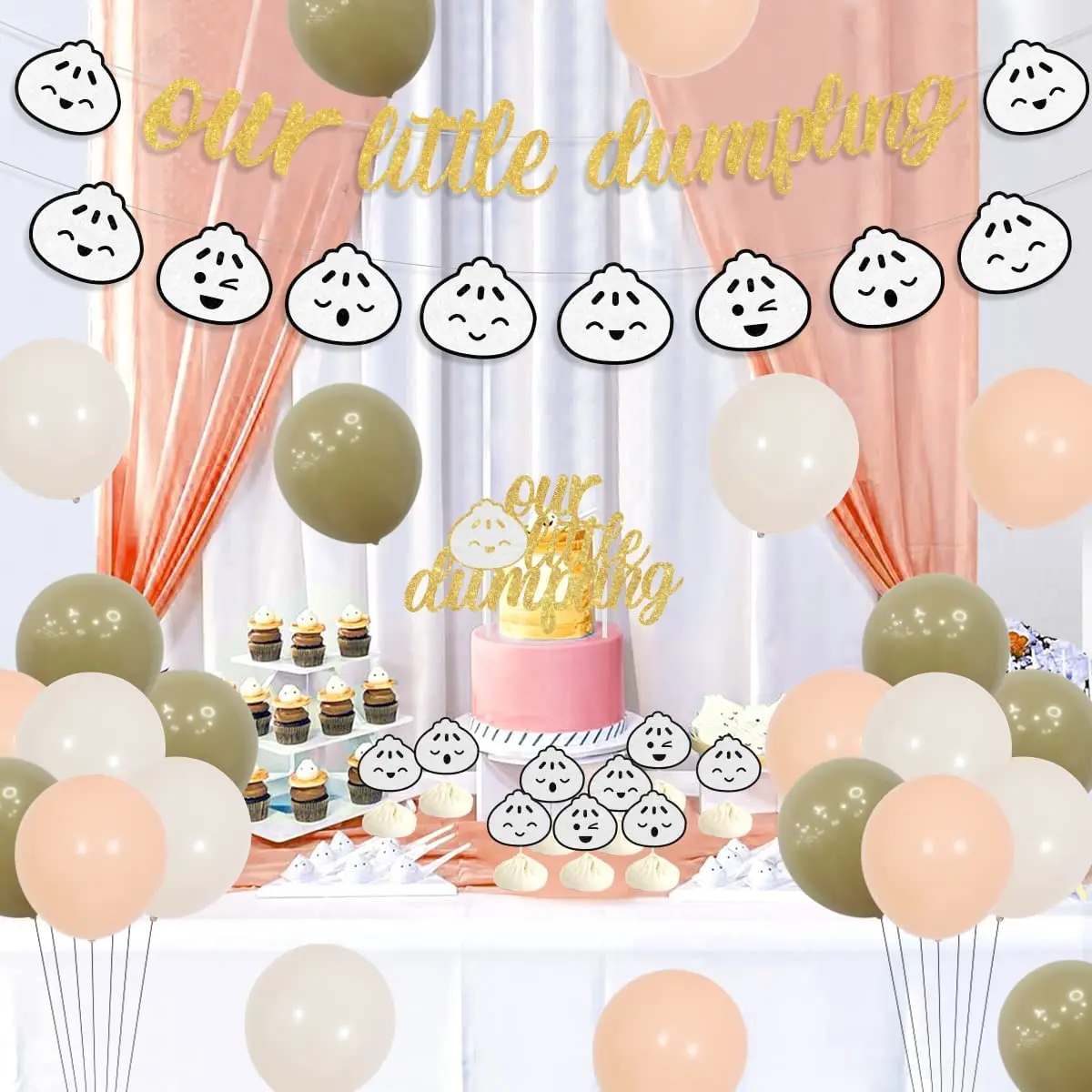 Dumpling Theme Baby Shower Decorations, Our Little Dumpling Banner, Dumplings Garland, Cake Toppers, Balloon for Kids, Birthday