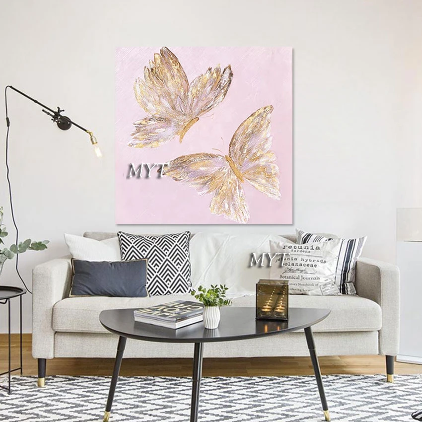 Wall Picture Modern Art Gold Foil Butterfly Abstract Canvas Oil Painting Hand-painted Quality Artwork China Imports Home Decor