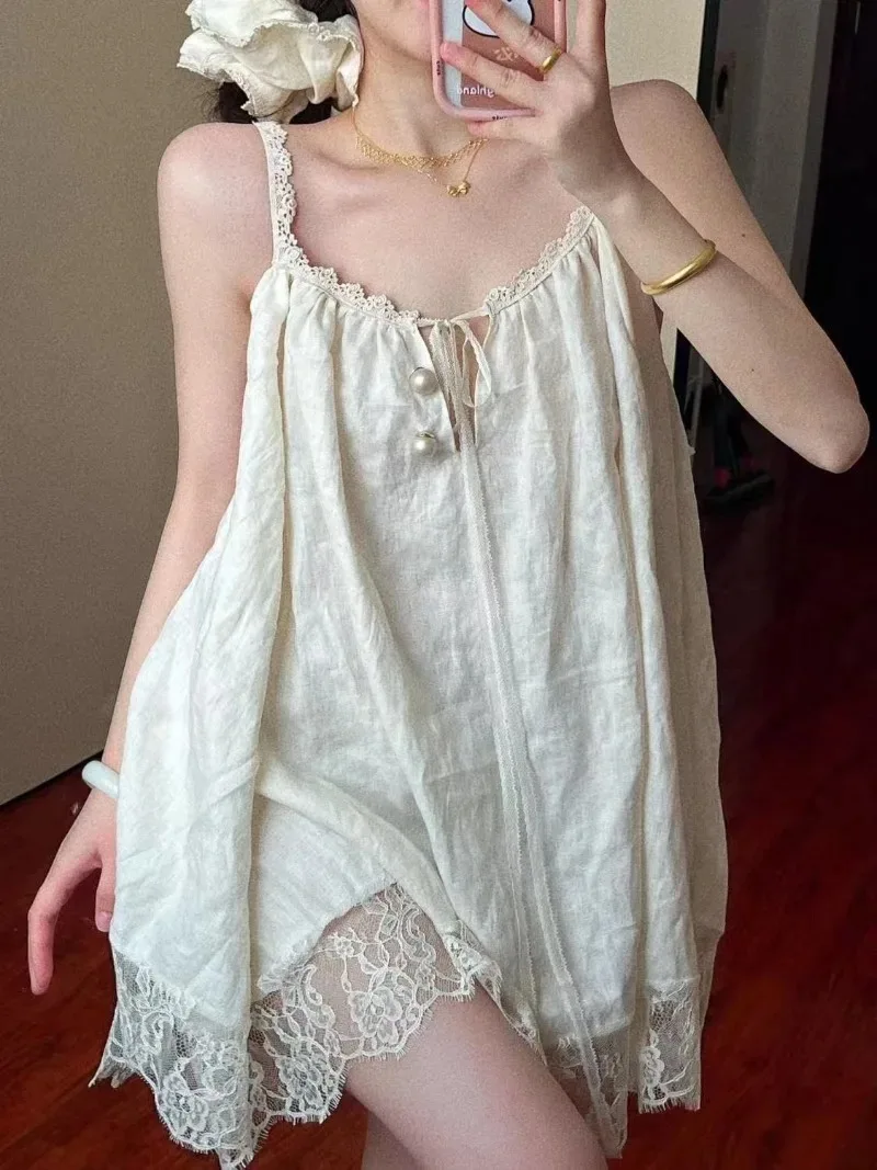 

Large Size French Court Style Lace Trim Chemise Nightgown Women Summer Loose Home Dress Can Worn outside Comfortable Sleepwear
