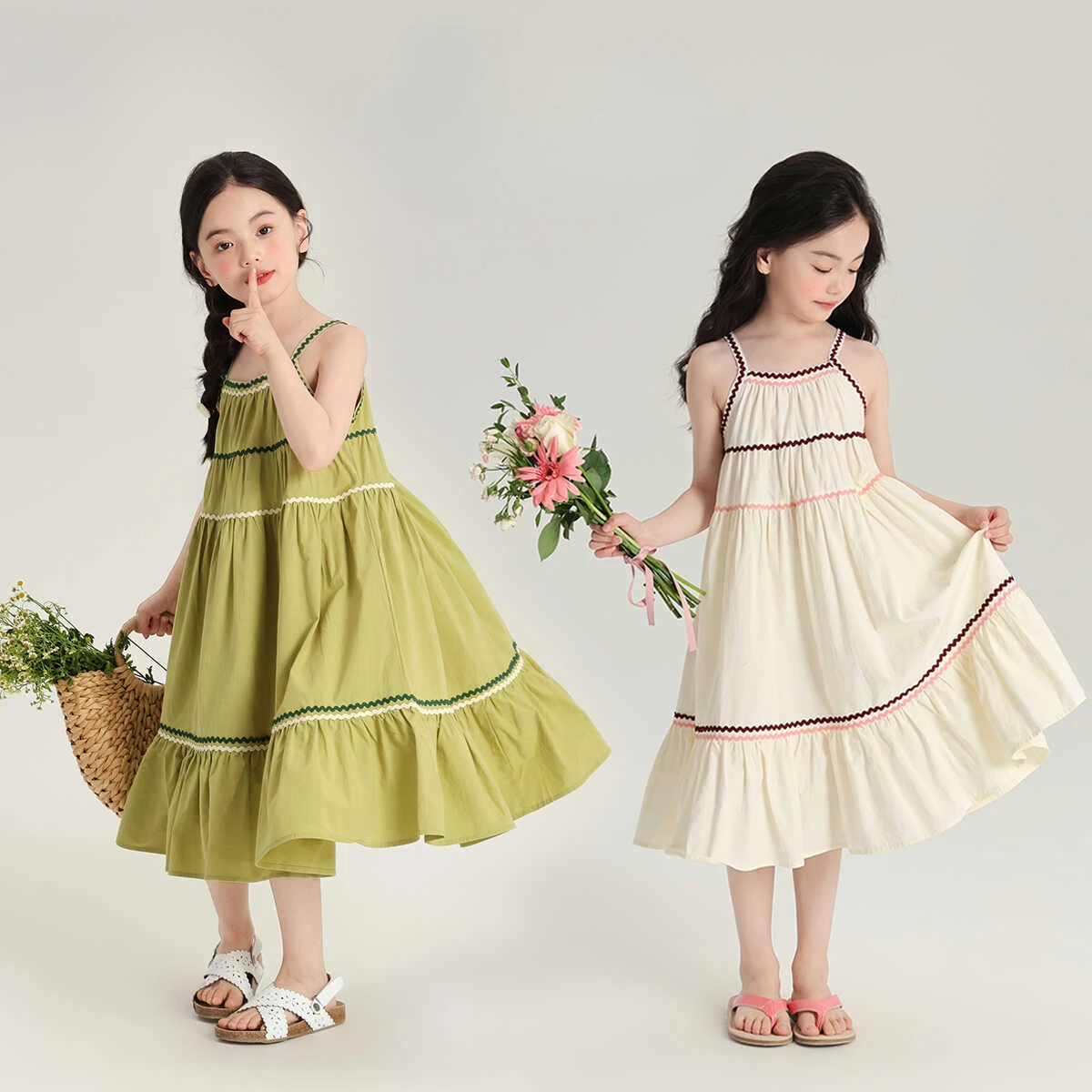 Girl Dress 2024 New Korean Style Color Girls Slip Dress 2024 Summer New Children Skin-friendly Comfortable Color Skirt Dresses