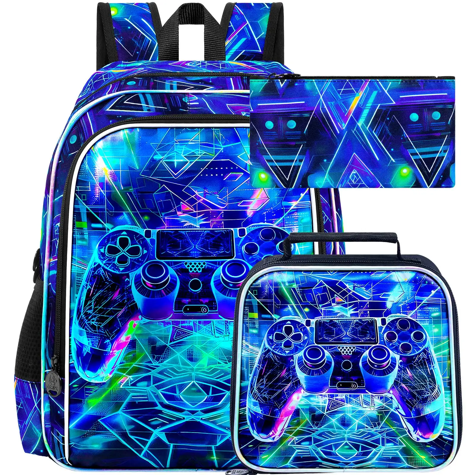kid's-backpack-3pcs-16-inch-uv-print-blue-game-controller-school-bag-set-one-backpack-handbag-pencil-case-for-boys